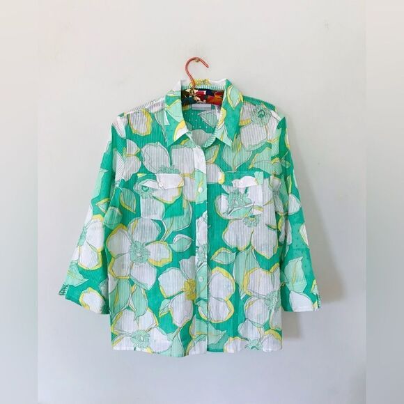 Alfred Dunner | womens floral tropical button up top - Picture 1 of 7